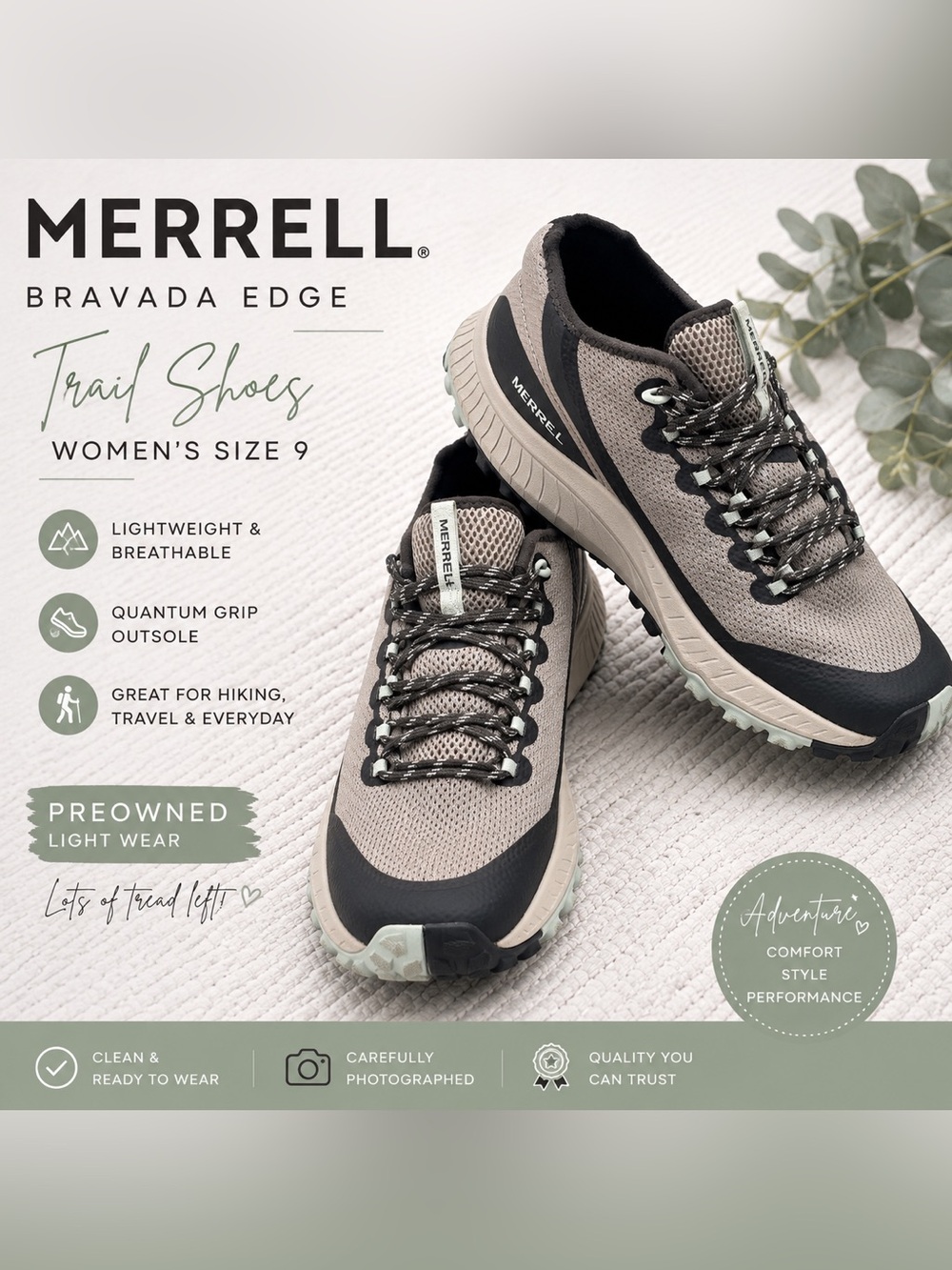 Merrell Men's Taupe and Black Nevada Edge Trail Sneakers